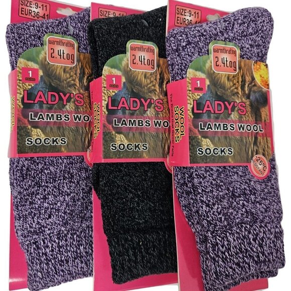 Women Lamb Wool Socks, Heavy Duty Winter Warm Boots Crew Sock Marled 3-Pairs NEW - Picture 1 of 3